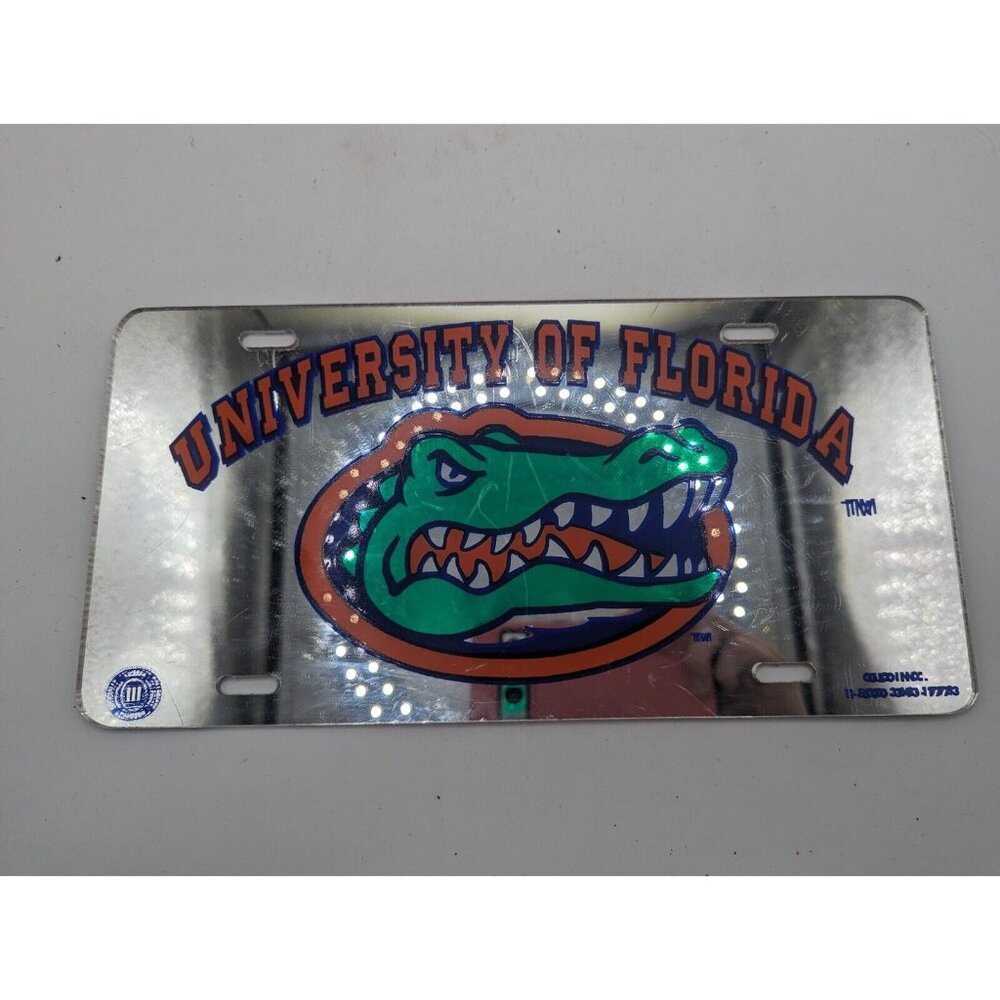 FLORIDA GATORS MIRROR ACRYLIC CAR TAG W/ GATOR HEAD LOGO